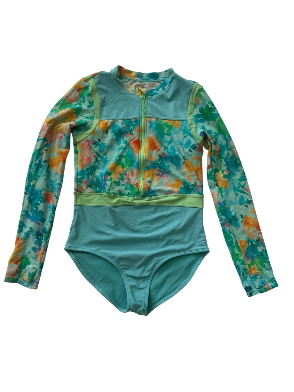 Athleta Teal One-Piece Floral Sleeve Rashguard